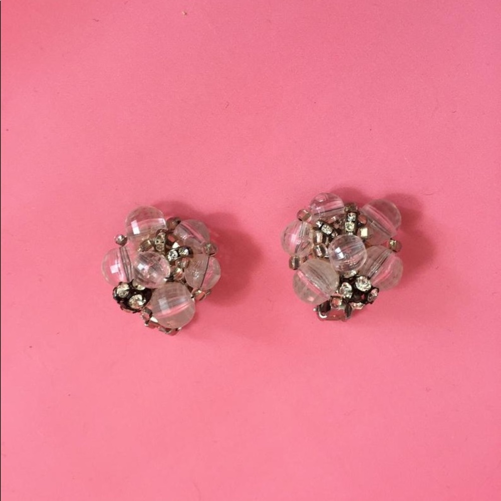 Old Hollywood Rhinestone Beaded Cluster Earrings